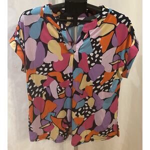 NWT Dear Scarlett Colorful Patterned Short Sleeve Blouse size L